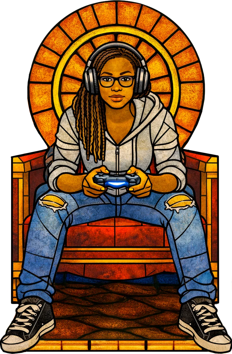 Gamer on the throne, from the key visual